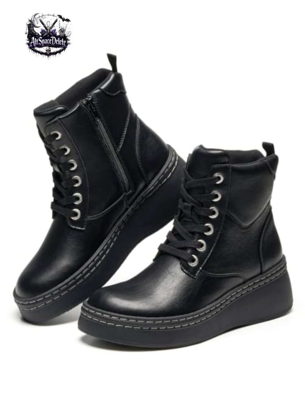 Genuine Leather Platform Ankle Combat Boots Inside Zip Chunky Booties